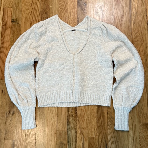 Free People Reverie Sweater Cream V-Neck Pullover Size S - Picture 5 of 9